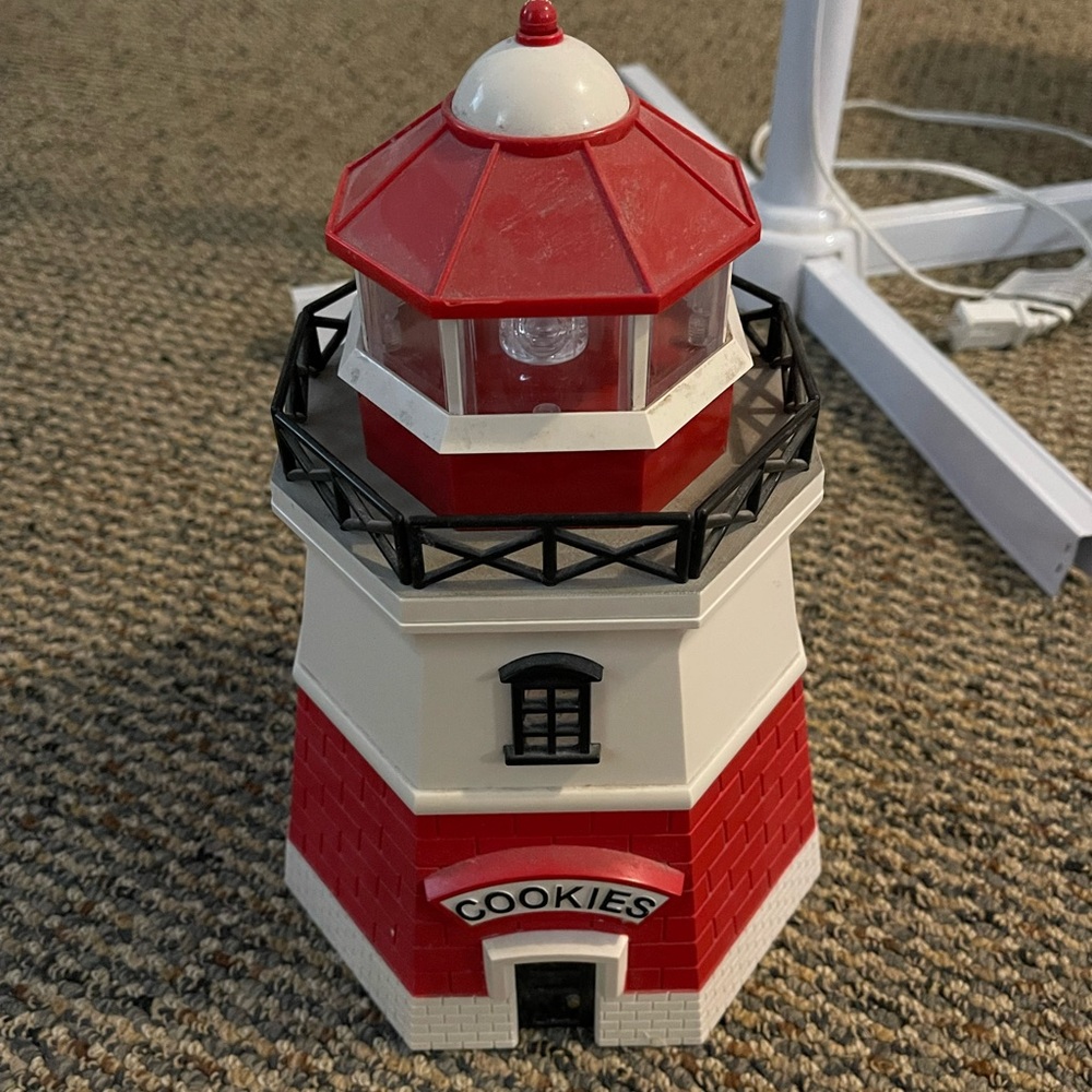 Red and White Lighthouse Cookie Jar